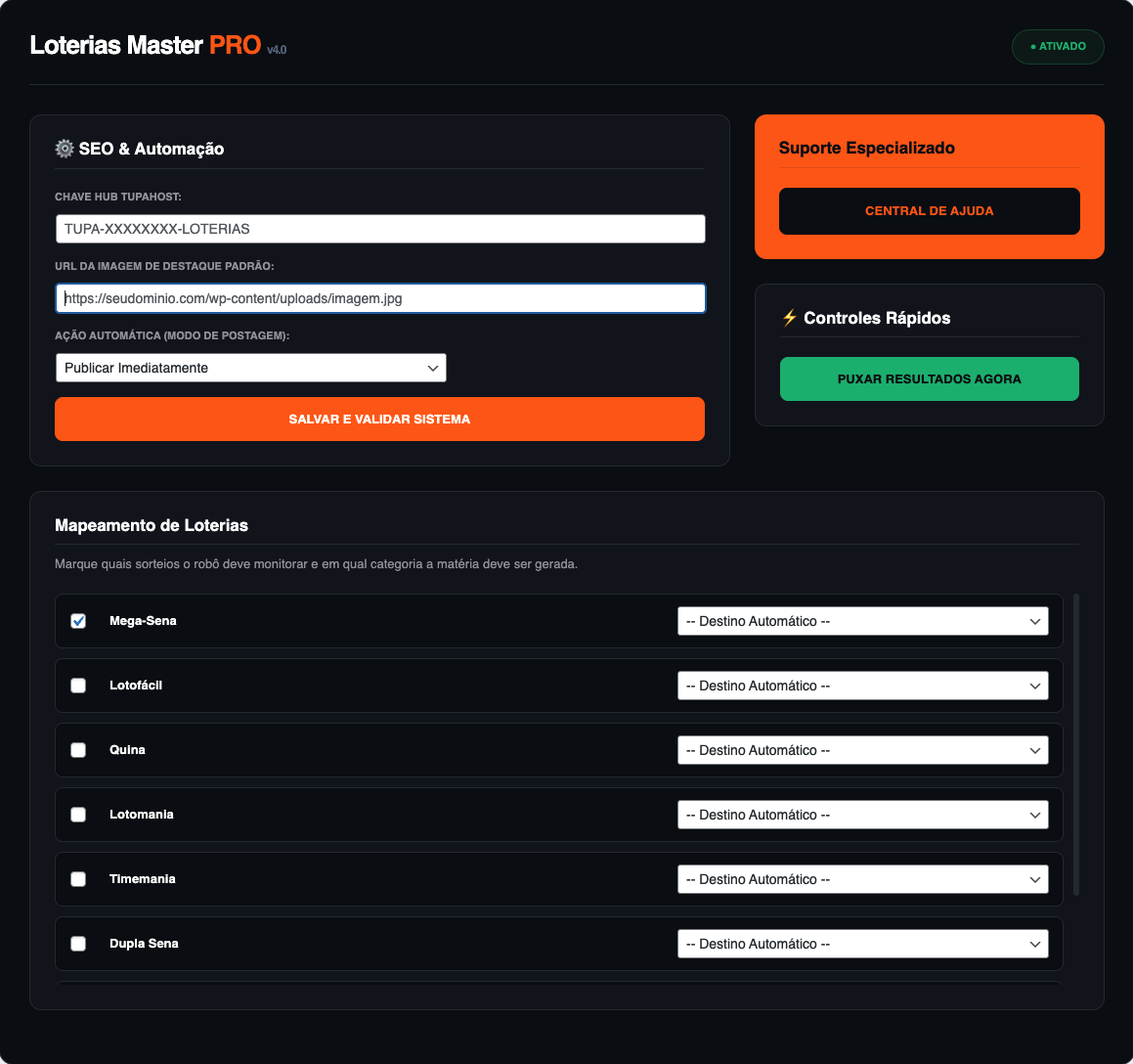 Painel Loterias Master PRO